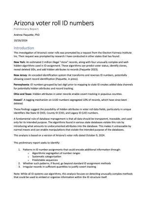 Arizona Voter Roll ID Numbers – Preliminary Report
