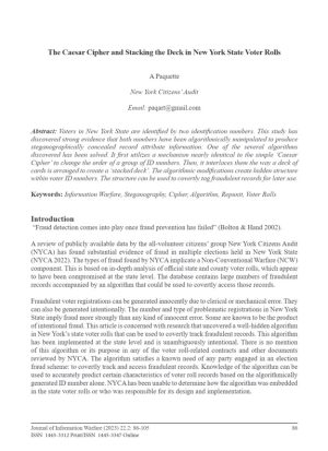 The Caesar Cipher and Stacking the Deck in New York State Voter Rolls